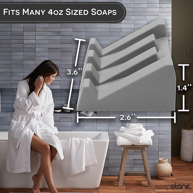 Silicone Soap Dish (USA Patented) Self Draining Bar Soap Holder for Shower Bathroom Sink, Drying Soap Dish Tray Kitchen Sponge Holder Easy Cleaning Soap Saver Mat (Light Grey, 1)