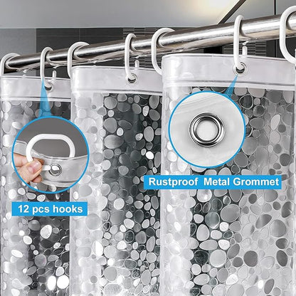 UFRIDAY Clear Shower Curtain Liner 72 x 72 inch,EVA 3D Cobblestone Weighted Plastic Bathroom Shower Curtain Liner with 3 Big Magnets,Transparent.