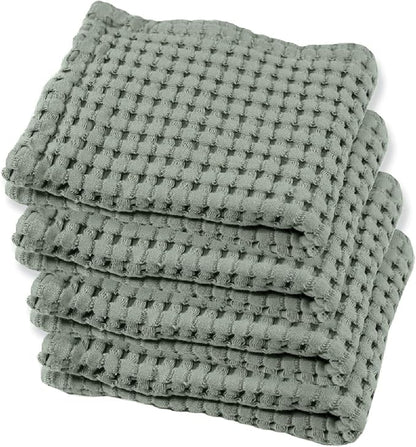 GILDEN TREE Waffle Bath Towels Wash Cloths for Showering, Exfoliating Washcloth Quick Dry Towel, Face Towels for Washing Face Cotton Washcloths Set of 4, Modern Style (Sage Grey)