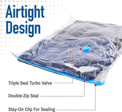 12 Pack Variety Vacuum Storage Bags for Comforters, Blankets & Clothes – Vacuum Sealed Compression Bags with Hand Pump – Space Saver Storage Bags for Bedding, Moving, Travel & Organization (6L & 6XL)