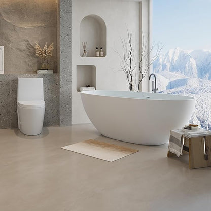 Abruzzo 65" Matte White Freestanding Solid Surface Bathtub, Luxury Handcrafted Stone Resin Freestanding Soaking Bathtub with Overflow and Pop-up Drain