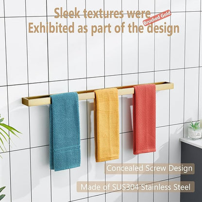 KOKOSIRI Towel Bar Brushed Gold Bath Towel Holder 32 Inch Kitchen Towel Hanger Rack Stainless Steel Bathroom Hardware Wall Mounted, 1 Pack B4008BG-L32