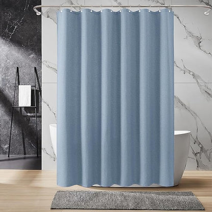 Inhousolu Fabric Shower Curtain Waffle Weave, Fog Blue 230 GSM Heavy Duty, Weighted Hem, 14 Metal Hooks, Water Repellent, Machine Washable, Hotel Spa Luxury Bath Curtain Set, 72 x 96 Inch