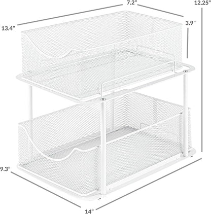 Sorbus 2 Tier Under Sink Bathroom Organizers and Storage, Strong Steel Mesh Sliding Drawers for Enhanced Bathroom Storage Ideal Bathroom Organization and Storage & Under Kitchen Sink Organizer (White)