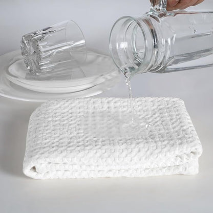 Native Fab 4-Pack Premium Waffle Kitchen Towels with Hanging Loop 16x26 inches, Soft Absorbent, Cotton Dish Towels for Cleaning Drying Dishes, White