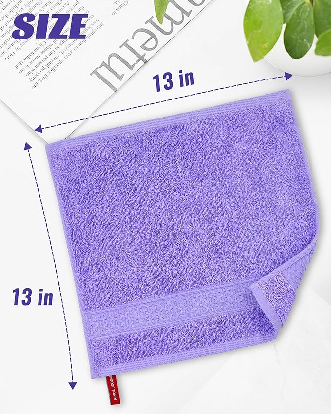 Cleanbear Wash Cloths Cotton Facecloths, Large Face Cloths 6 Ultra-Soft Washcloths for Bathroom and Guestroom, Fade-Resistant Face Towels 13 by 13 Inches (Lavender)