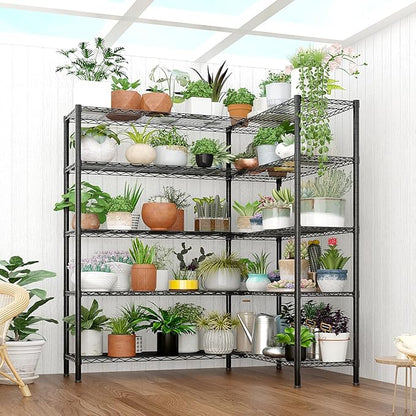 5 Tier Storage Racks Shelving, Heavy Steel Pantry Shelves, Adjustable Wire Shelving Rack, Suitable for Garage, Kitchens, Offices, 69.7" W x 16" D x 71" H, Black