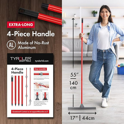 Tyroler Floor Squeegee for Concrete Floors, 17" Heavy Duty Squeegee for Floor, Squeegees Broom for Floors with 55" 4 Part Handle Perfect for Tiles, Marble, Garage, Deck, Patio, Bathroom, Shower