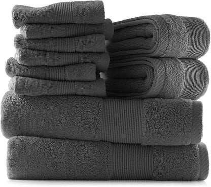Hearth & Harbor Bath Towels for Bathroom - 100% Ring Spun Cotton Luxury Bathroom Towels - Ultra Soft & Highly Absorbent, Bath Towels Set of 10 - Dark Gray