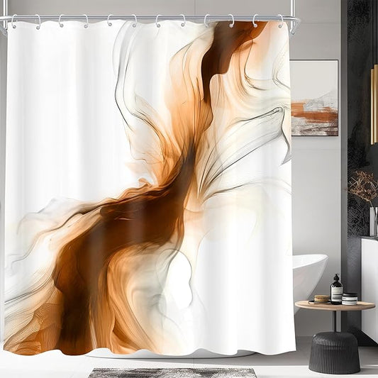 Cinbloo Burnt Orange 60Wx72H Shower Curtain Abstract Bathroom Decor for Men Modern Ombre White Marble Ink Texture Bathroom Curtain Set Rust Neutral Simple Aesthetic Bath Bathroom Accessories Decor