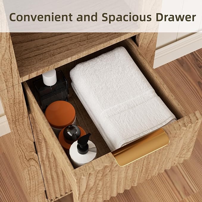 64.2" Arched Bathroom Storage Cabinet with 3 Shelves, Drawer, and Hidden Compartment – Modern Oak Storage Unit for Bathroom, Entryway, Living Room