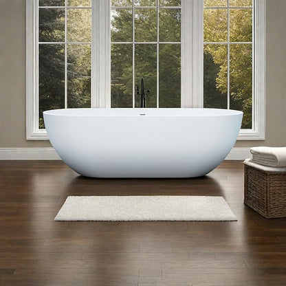 69'' Freestanding Tubs Bathtub Solid Surface Resin Stone Bathtubs soaker Tubs Oval Shaped Matte Luxury Modern Soaking Tub with Overflow and Pop-up Drain - White…