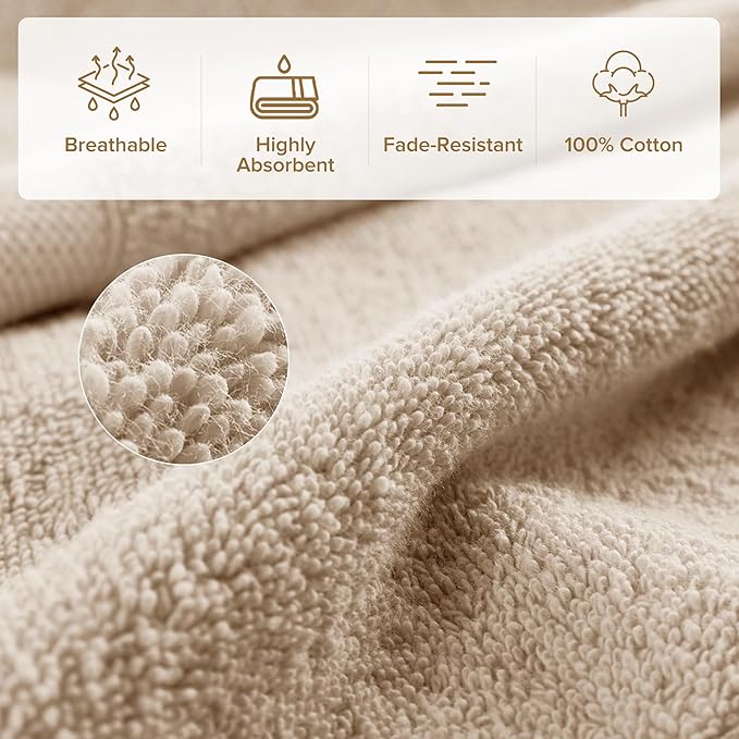 Comfort Spaces Turkish Bath Sheet Set 35x70 Oversized of 2 Piece Large Bath Towels Beach Towel 100% Turkish Cotton Towel Set for Bathroom Luxury Highly Absorbent Ultra-Soft Quick Dry Towel Beige Tan