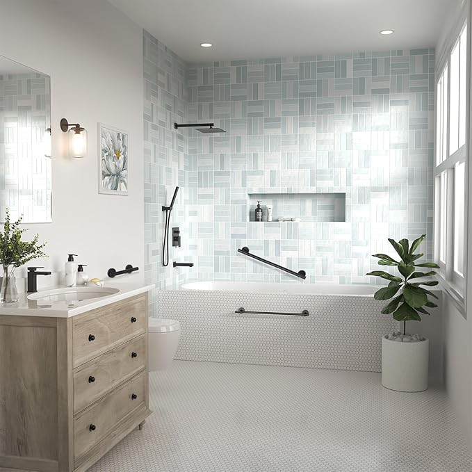 Lava Odoro Shower Grab Bar, Modern Stainless Steel Handicap Grab Bar for Bathtubs and Showers, Shower Safety Bar for Seniors Disabled, ADA-Compliant (Matte Black, 24 Inch)