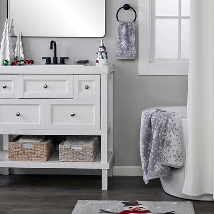 SKL Home Winter/Christmas Scattered Snowflakes Hand Towel 2pc Set for Bath/Kitchen/Bar & Gift, Gray