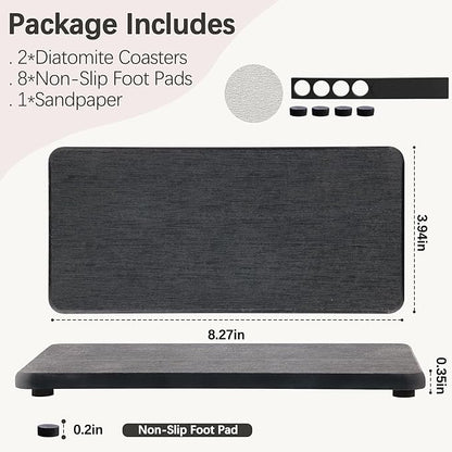 2 Pcs Water Absorbing Stone Trays, Kitchen/Bathroom Sink Soap Dish, Diatomite Tray Used for Hand Soap & Cosmetic Bottles in The Modern Home, 4" W x 8.3" L, Dark Gray