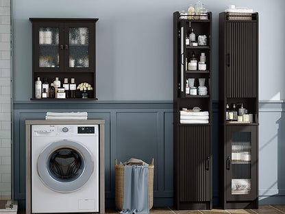 Tall Bathroom Storage Cabinet, Narrow Storage Cabinet with Adjustable Shelf Thin Linen Tower Two-Way Doors Contemporary Cabinet for Bathroom, Kitchen, Living Room, Espresso