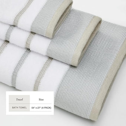 Great Bay Home Decorative Bath Towel Set - Luxury Cotton 4 Pack 54x27 Bath Towel Set - Luxurious, Ultra-Soft, Durable Towels for Bathroom Decor (Glacier Grey/Cappuccino)