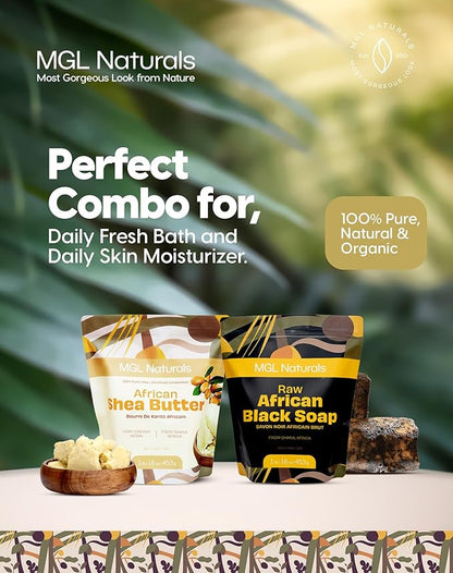 MGL Naturals Raw African Black Soap 5 lb bulk handmade from Ghana, Africa | Vegan & Organic | Face and body deep cleanse wash. (5 lb)