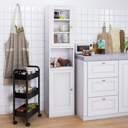 COFaR 67" Tall Metal Bathroom Storage Cabinet,6-Tier Narrow Cabinet with Glass Doors and Adjustable Shelves,Linen Cabinet for Small Spaces,Tall Cabinet for Bathroom,Living Room,White