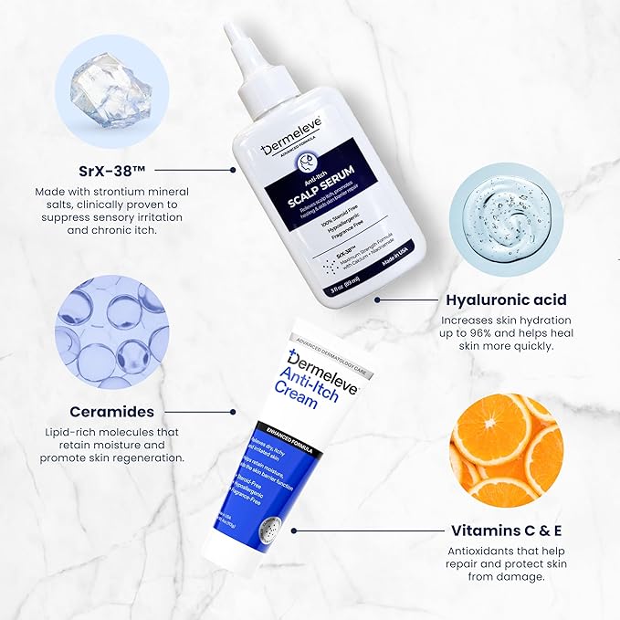 Dermeleve Steroid Free Anti-Itch Cream | Extra Strength for Psoriasis, Seborrheic Dermatitis, Viral Rash, Bug Bites, Allergy, Chronic Hives, Neuropathy (Nerve) | Full Body Itch Relief | 4 oz (3 Pack)