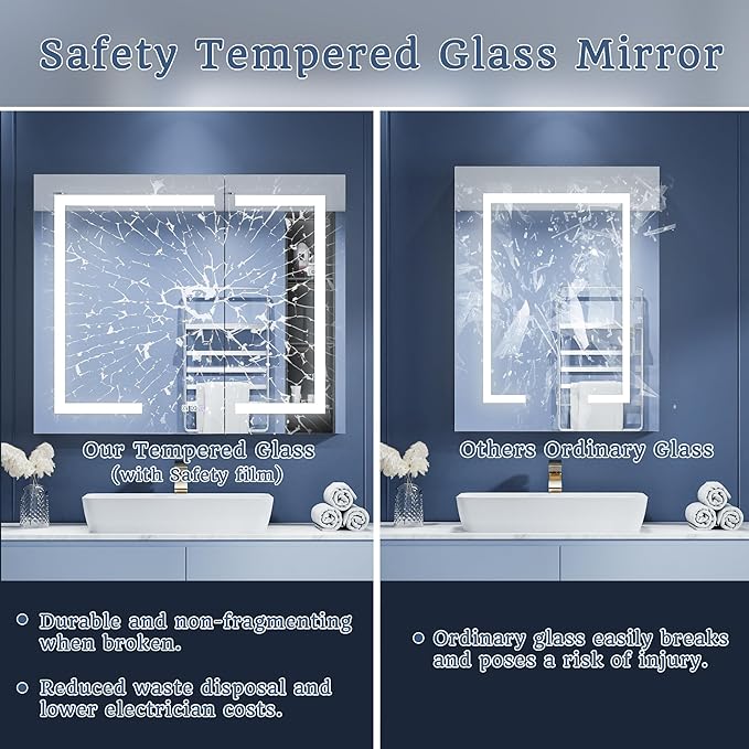 ExBrite LED Lighted Bathroom Medicine Cabinet with Mirror, 36 x 30 Inch,Recessed or Surface Mount,Anti-Fog, Stepless Dimming,Color Temperature Change,Built-in 6000K Sensor Light,Storage Shelves