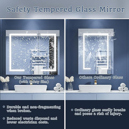 ExBrite LED Lighted Bathroom Medicine Cabinet with Mirror, 36 x 30 Inch,Recessed or Surface Mount,Anti-Fog, Stepless Dimming,Color Temperature Change,Built-in 6000K Sensor Light,Storage Shelves