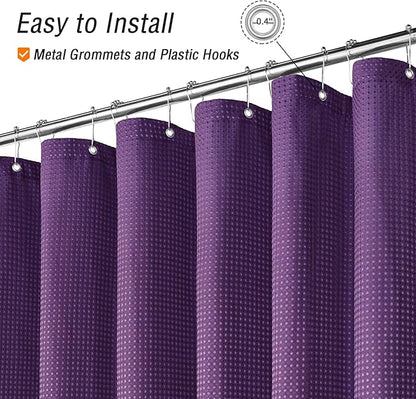 Gibelle Long Shower Curtain 72 x 78, Tall Waffle Weave Textured Fabric Shower Curtain for Bathroom, Water Repellent, Machine Washable, Purple
