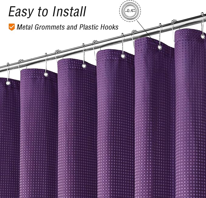 Gibelle Extra Long Shower Curtain 72 x 84, Tall Waffle Weave Textured Fabric Shower Curtain for Bathroom, Water Repellent, Machine Washable, Purple