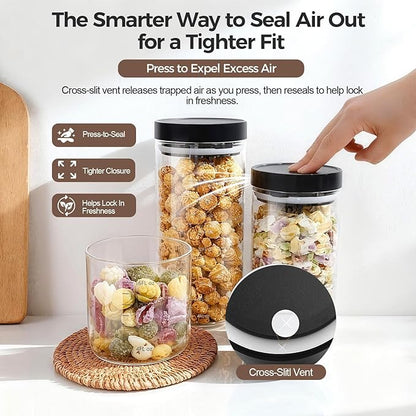 Danbark Set of 3 42oz Airtight Glass Storage Canisters with Lids - Pantry Organizers and Storage Glass for Kitchen - for Pantry, Flour, Sugar, Coffee, Tea, Pasta, Rice, and Snacks - Black
