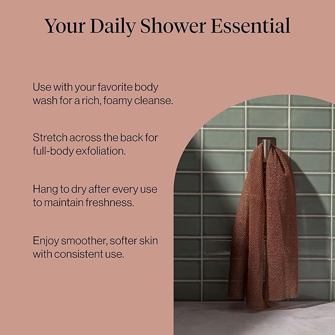 Kitsch African Net Sponge – Exfoliating Body Scrubber for Cleansing & Gentle Daily Exfoliation – Stretchable Bath Sponge for Hard-to-Reach Areas, Long-Lasting Shower Essential - Rosewood, 3 Pcs