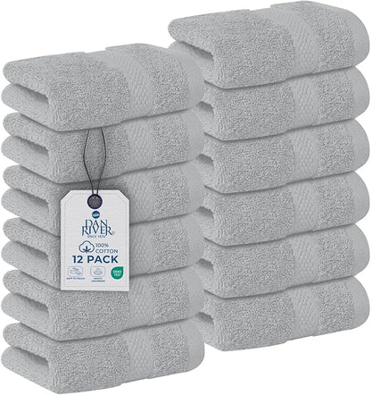 DAN RIVER 12-Pack Premium 100% Cotton Highrise Face Towels – Reusable Face Towel Set, Absorbent & Soft Wash Towels for Bathroom & Body – Hand and Face Towels, 550 GSM (12x12 in)