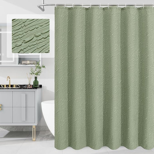 MitoVilla Sage Green Shower Curtain, Farmhouse Waves Fabric Shower Curtains for Modern Hotel Bathroom Decor, 3D Geometric Embossed Textured, Waterproof & Wrinkle Resistant, 72 x 72
