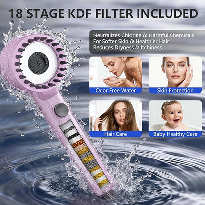 Filtered Shower Head with Handheld, High Pressure Water Flow and Multiple Spray Modes Shower Head with Filter, Power Wash for Hard Water, Showerhead with ON/OFF Switch for Pets Bath (Purple)