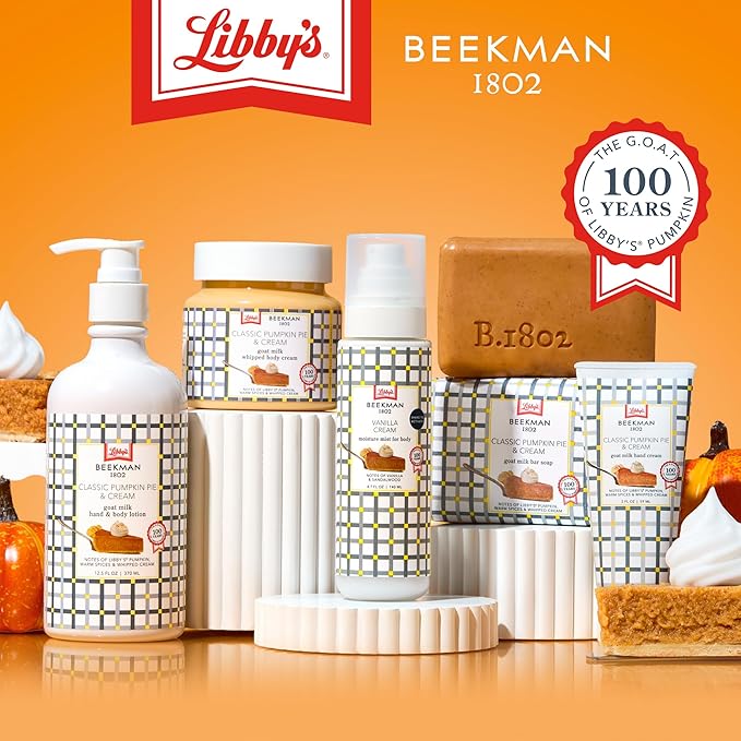 Beekman 1802 Goat Milk Body Soap Bar, Classic Pumpkin Pie 9 oz Bar - Nourishes, Moisturizes & Hydrates - 100% Vegetable Soap with Lactic Acid - Good for Sensitive Skin - Cruelty Free