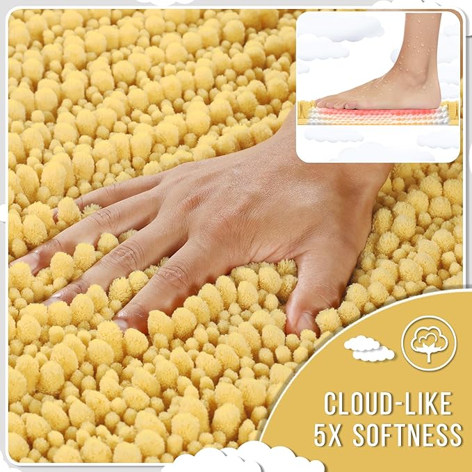 Yimobra Bathroom Rugs Non Slip Washable 32x20 Inch - Ultra Soft Absorbent Chenille Bath Mat, Quick Dry Shaggy Floor Carpet for Tub Shower, Yellow Home Decor Accessories