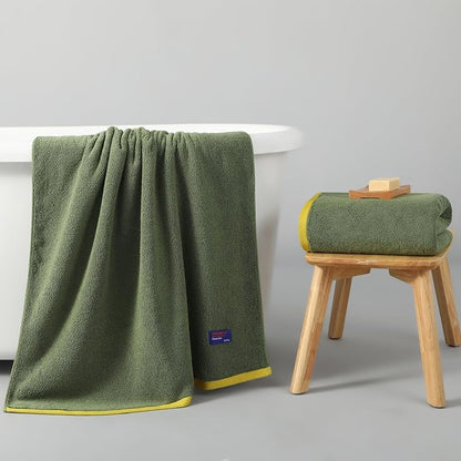 REDKISS 2 Pack 100% Cotton Bath Towels with Luxury Embellished Border Design, Oversized 27 x 54 Inches & 600 GSM Ultra Soft Bath Towel Set, Quick Dry Towels for Bathroom, Gym, Spa, Hotel, Army Green