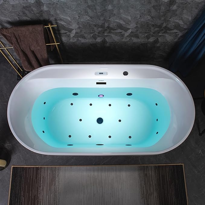 WOODBRIDGE 72" x 35-3/8" Whirlpool and Air Bath Heated Soaking Combination Tub with Adjustable Speed Air Blower and Display Control Panel, Matte Black Finish Trim and Drain Kit,BM-500