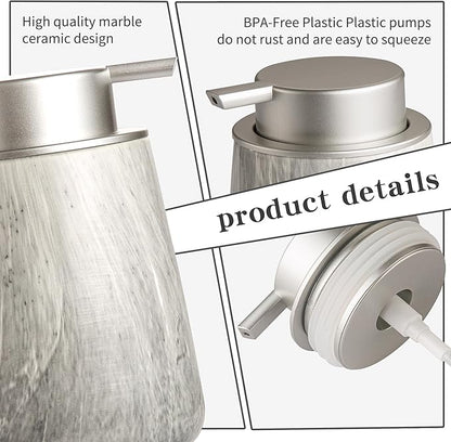 Enra Ceramic Hand Soap Dispenser,12 oz Gray Lotion Dispenser Bathroom Liquid Refillable Dish Soap Dispenser for Bathroom Kitchen with Easy-to-Press Pump (Gray Liquid Type)