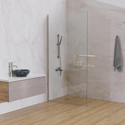 Royalty Fixed Shower Screen - 36" x 78" Frameless 3/8" Clear Tempered Glass Panel with Hardware - Easy Clean Smart Guard Coating - Minimalist Modern Design for Bathroom - Brushed Gold