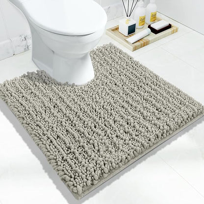 Yimobra Toilet Rug U Shaped Washable 24x24 Inch - Ultra Soft Absorbent Chenille Bath Rugs for Toilet, Quick Dry & Machine Washable, Non Slip Contour Bathroom Mat, Sand