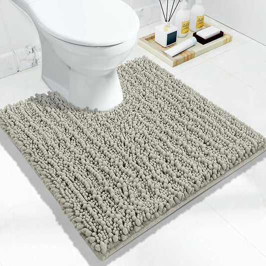 Yimobra Toilet Rug U Shaped Washable 24x24 Inch - Ultra Soft Absorbent Chenille Bath Rugs for Toilet, Quick Dry & Machine Washable, Non Slip Contour Bathroom Mat, Sand