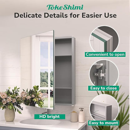 TokeShimi 48x26 Recessed Medicine Cabinet with Mirror Aluminum, Silver Tempered Frameless Bathroom Mirror with Storage Adjustable, White Wall Mounted Medicine Cabinet for Bathroom Farmhouse