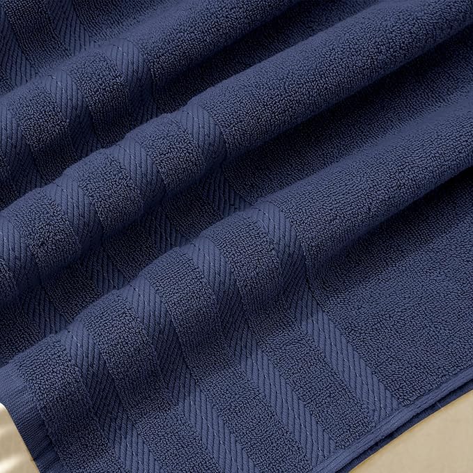 Hearth & Harbor Bath Towels for Bathroom - 100% Ring Spun Cotton Luxury Bathroom Towels - Soft & Highly Absorbent Bath Towels Set, 6 Piece Set, Navy