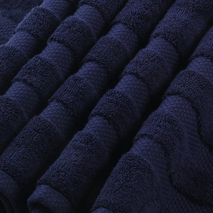 SOFE H&L | Olea Luxury Turkish Cotton Bath Towels Set of 6 : 2 Bath Towels 2 Hand Towels 2 Wash Cloths, Navy | Thick, Premium, Soft, Durable, Absorbent - Hotel Quality Towel Sets for Bathroom