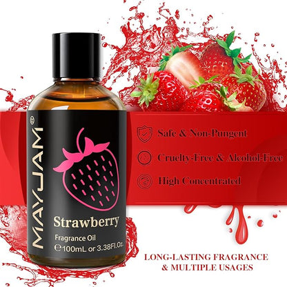 MAYJAM 100ML/3.38FL.OZ Strawberry Fragrance Oils with Glass Dropper, Essential Oils for Diffusers for Home, Long Lasting Scented Oils for Diffusers Soap Candle Making
