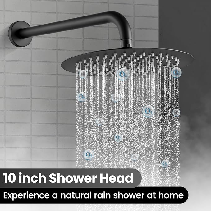 Airuida Shower Fixtures 2 Functions Shower Faucet Set Wall Mounted for Bathroom High Pressure Brass Handheld Shower with Rough-in Valve Round Rainfall 10 Inch Shower Head Matte Black