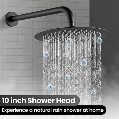 Airuida Shower Fixtures 2 Functions Shower Faucet Set Wall Mounted for Bathroom High Pressure Brass Handheld Shower with Rough-in Valve Round Rainfall 10 Inch Shower Head Matte Black