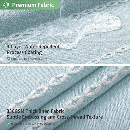 No Hook Long Shower Curtain Set with Snap-in Fabric Liner,Linen Textured Thick Striped Fabric with Tassels,Boho Farmhouse Rustic Luxury Bathroom Curtain,Water-Repellent,Fog Blue,71x80