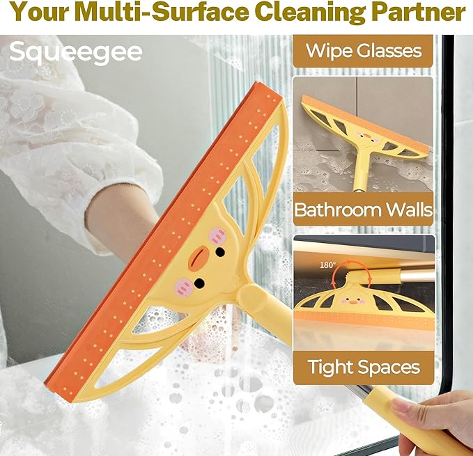 3-in-1 Bath&Kitchen Cleaning Set,Waterproof Bag, Multi-Purpose Glass Squeegee,Hair Catcher,Suction Cup Shower Head Holder for Deep Cleaning Kitchen, Bathroom, Glass, Grout, Sink, Corner, Tight Spaces